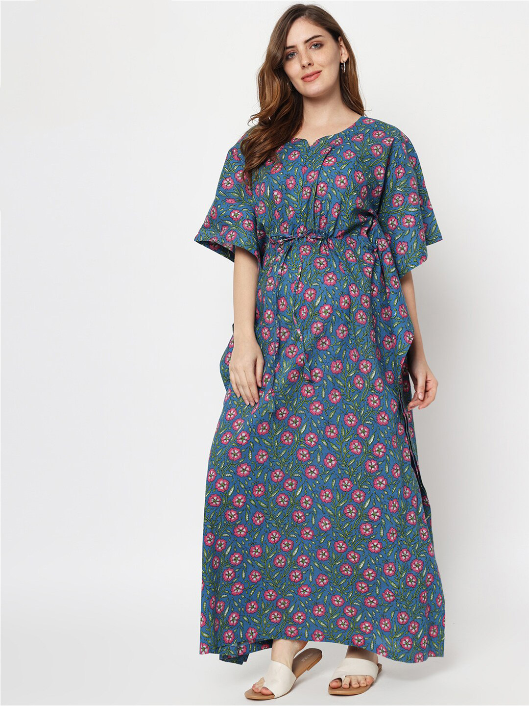 

Aujjessa Blue Floral Maternity Kaftan Maxi Dress