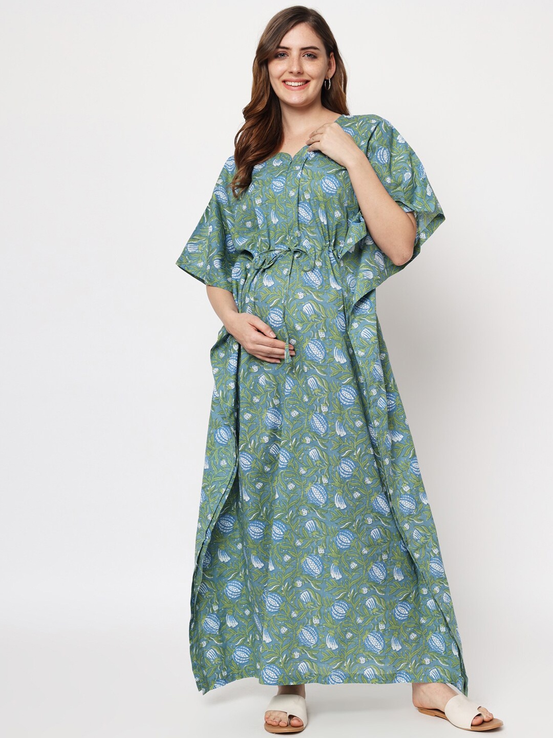

Aujjessa Grey Floral Maternity Kaftan Maxi Dress