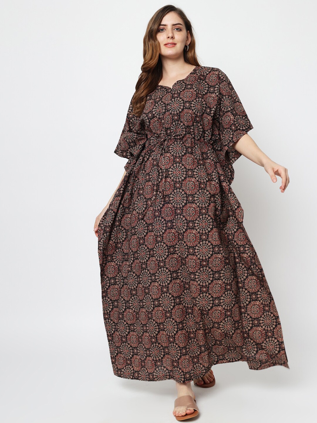 

Aujjessa Black Ethnic Motifs Maternity Kaftan Maxi Dress