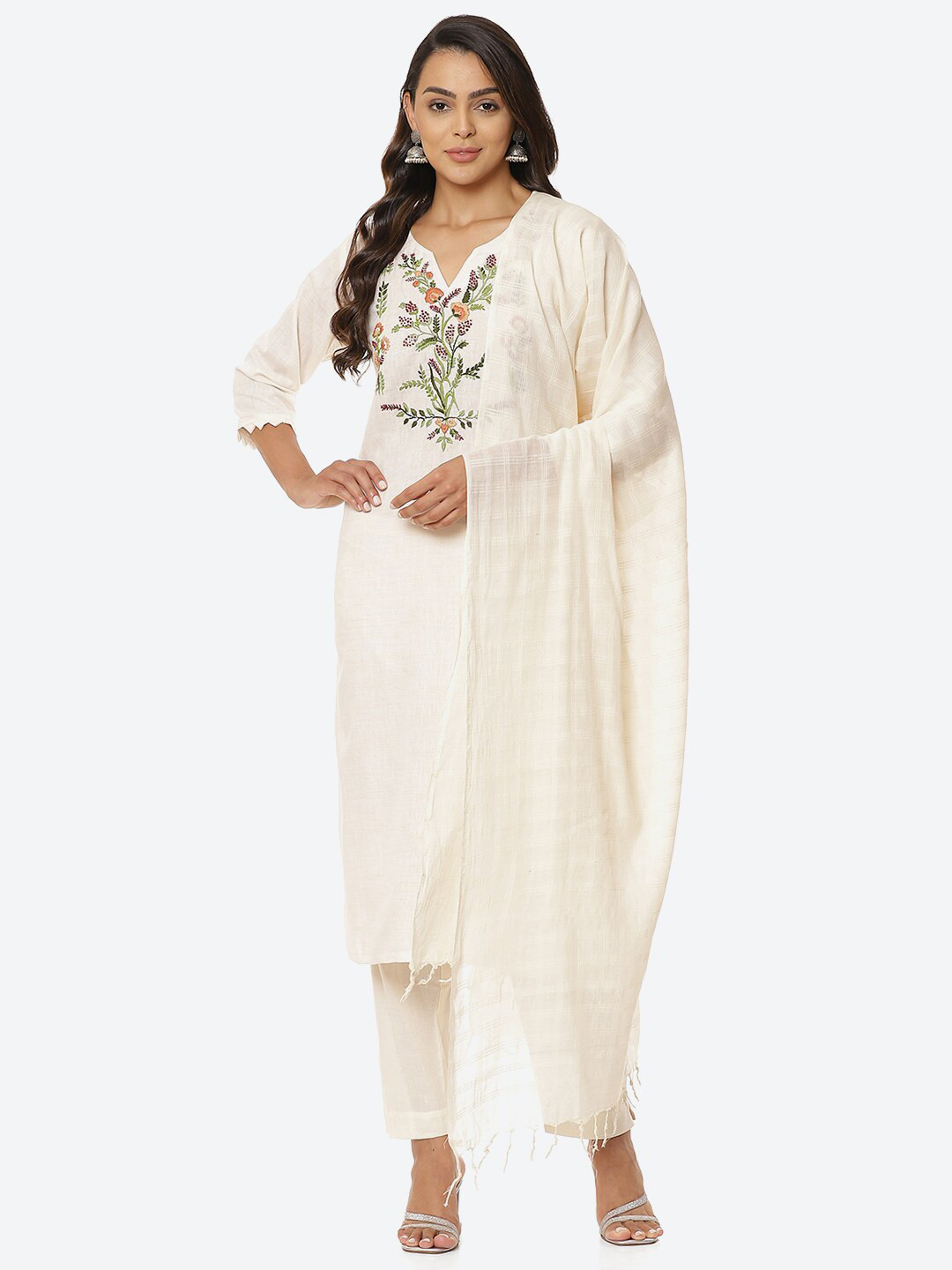 

Biba Off Embroidered Unstitched Dress Material, Off white