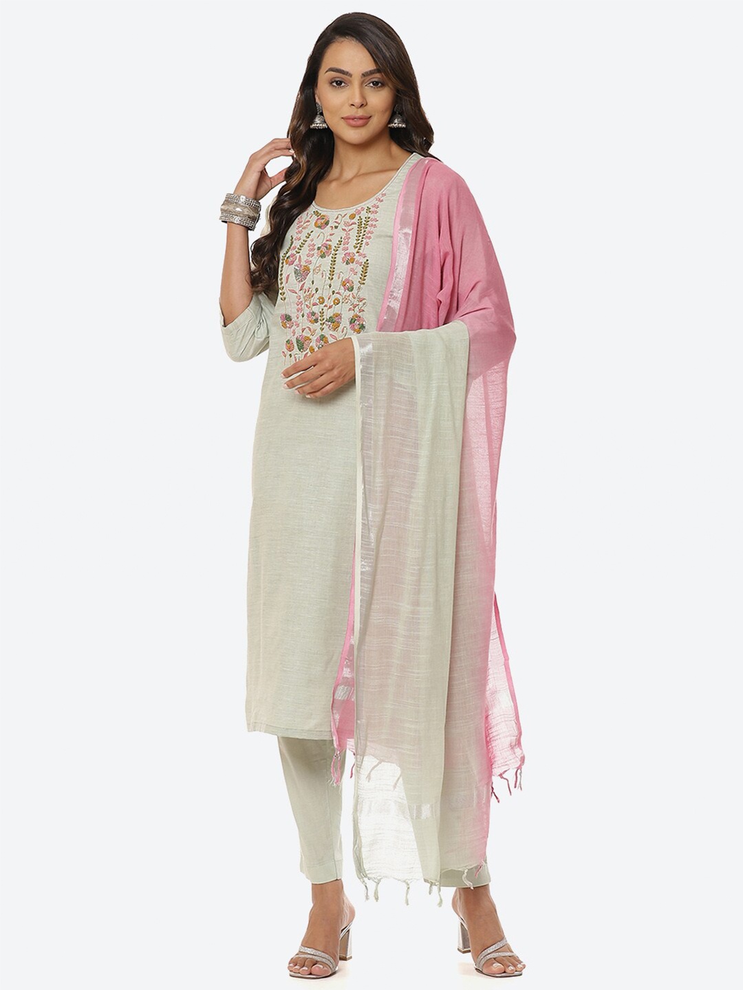 

Biba Embroidered Unstitched Dress Material, Green