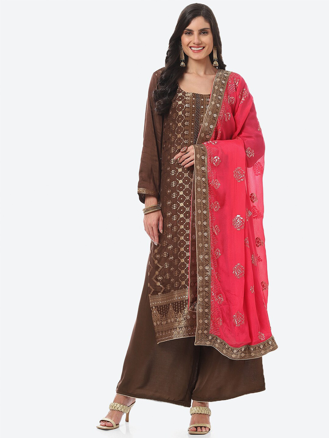 

Biba Woven Design Unstitched Dress Material, Brown