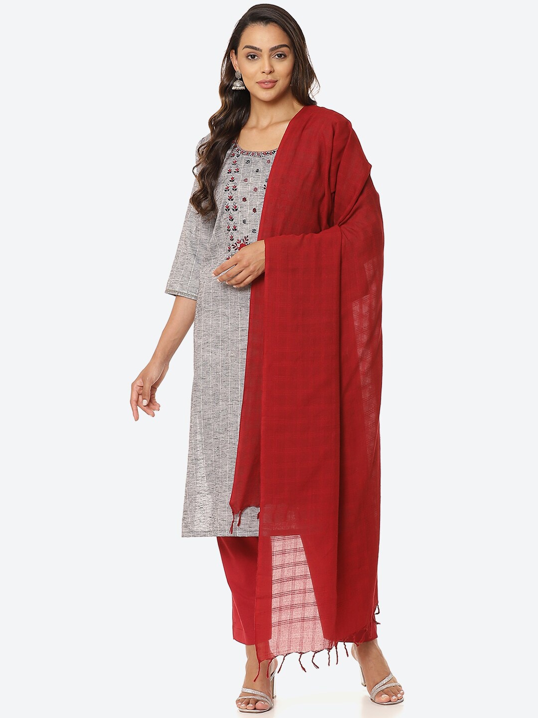 

Biba Women Unstitched Dress Material, Grey