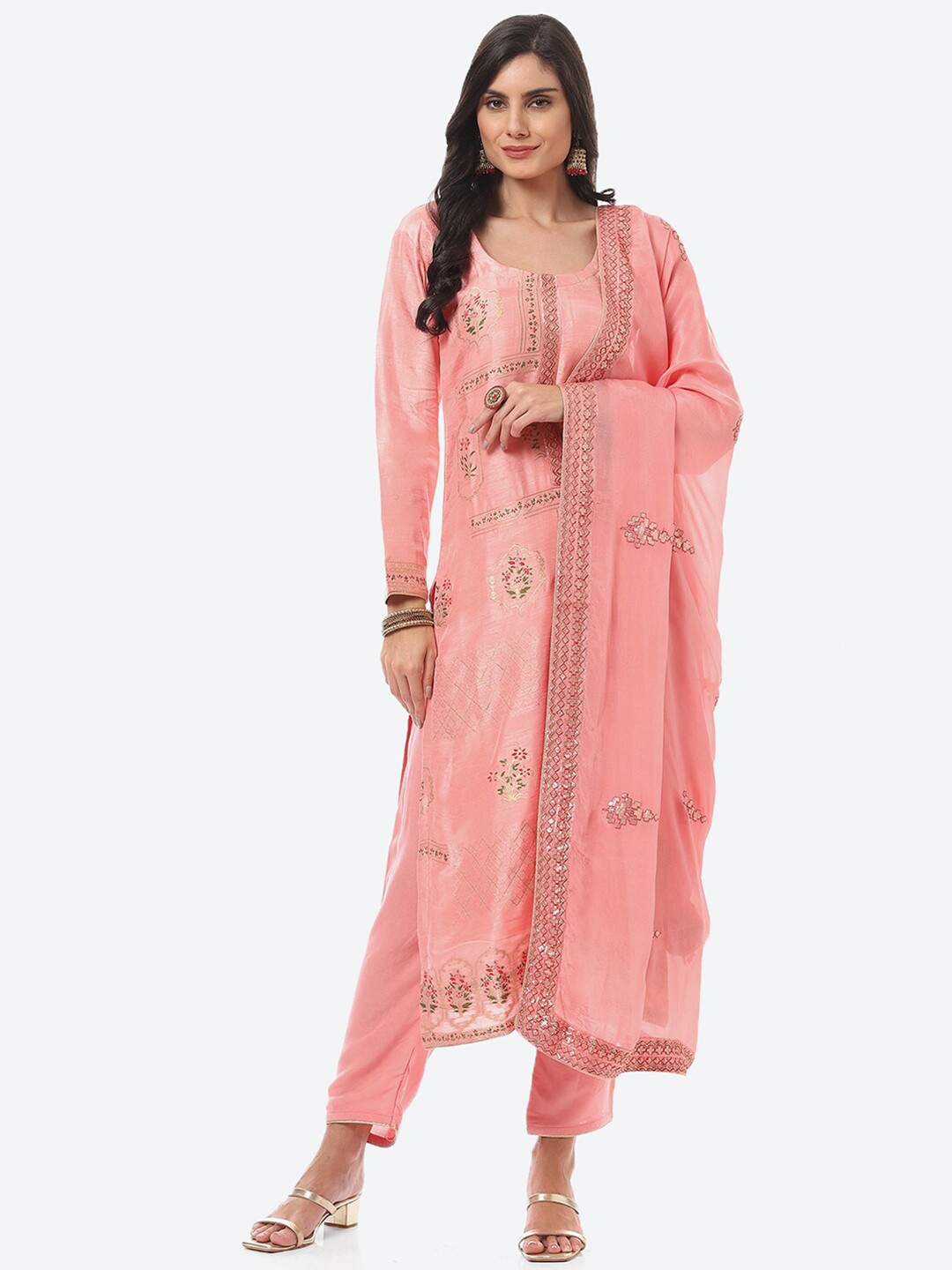 

Biba Women Embroidered Unstitched Dress Material, Pink