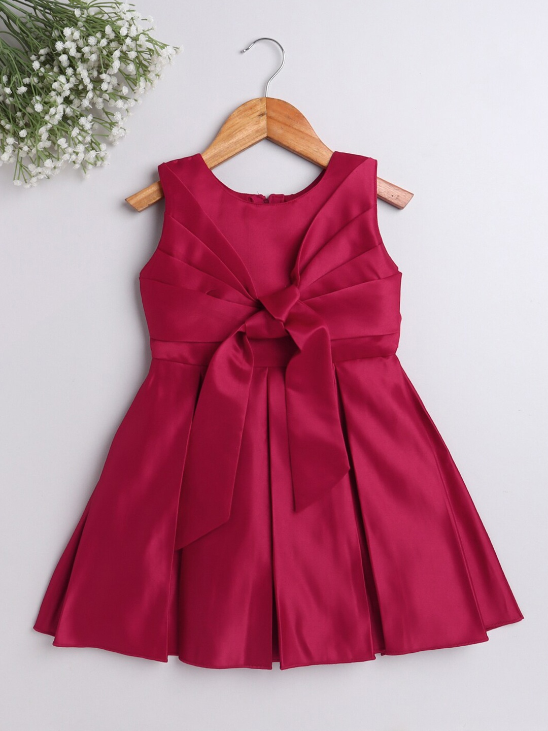 

The Magic Wand Girls Maroon Solid Satin Dress