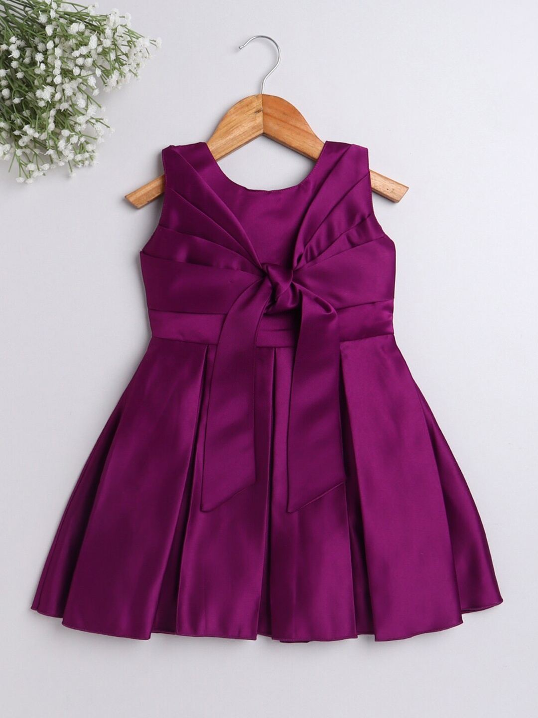 

The Magic Wand Girls Purple Solid Satin Dress