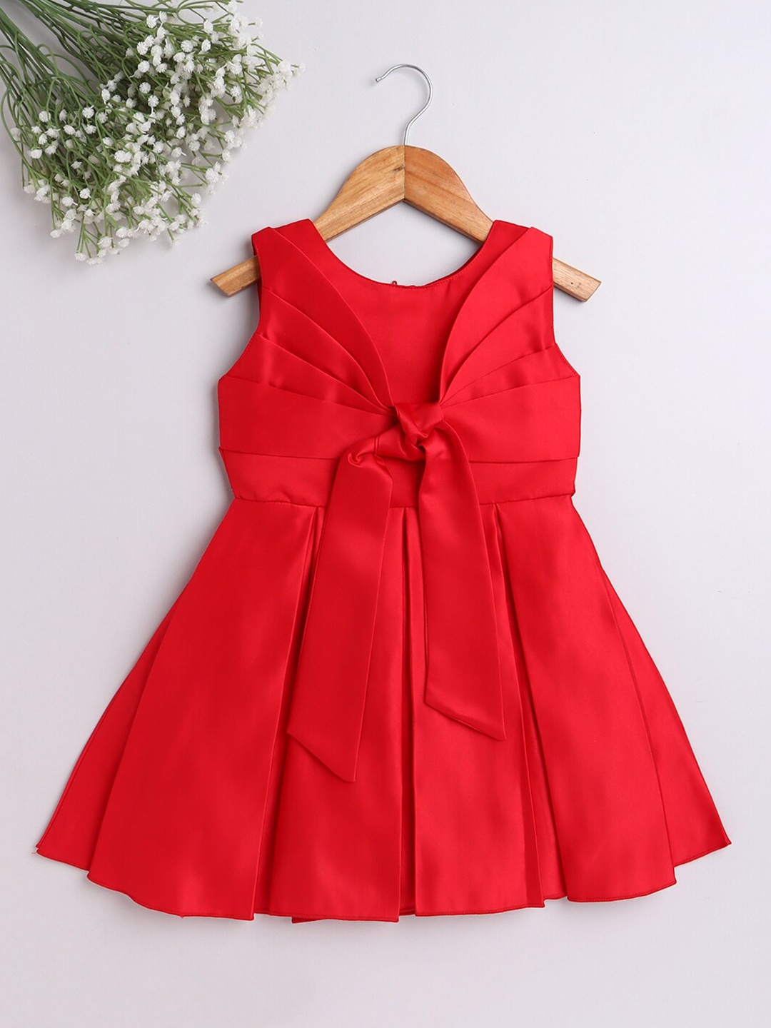 

The Magic Wand Girls Red Solid Satin Dress