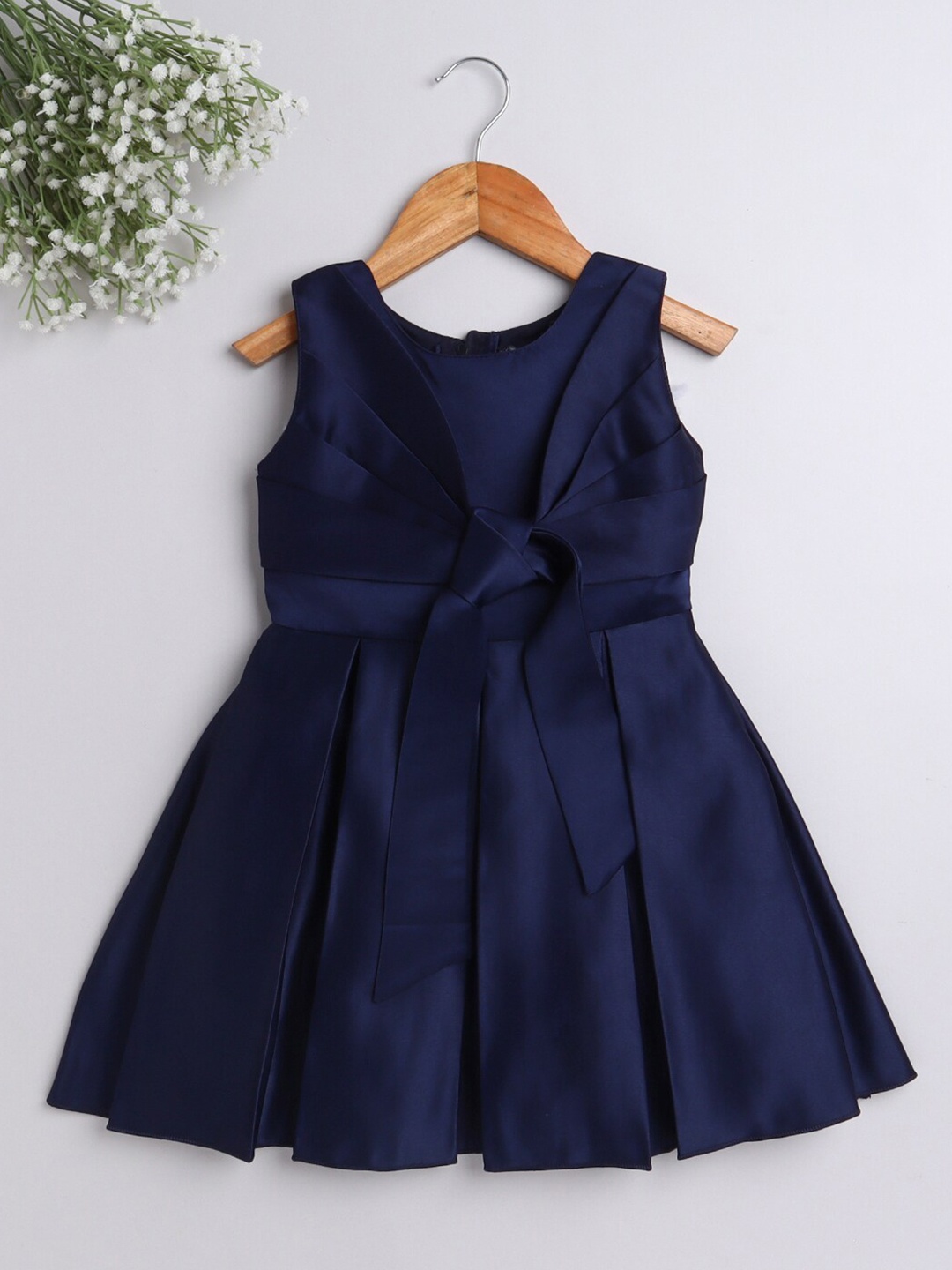 

The Magic Wand Girls Navy Blue Solid Satin Dress