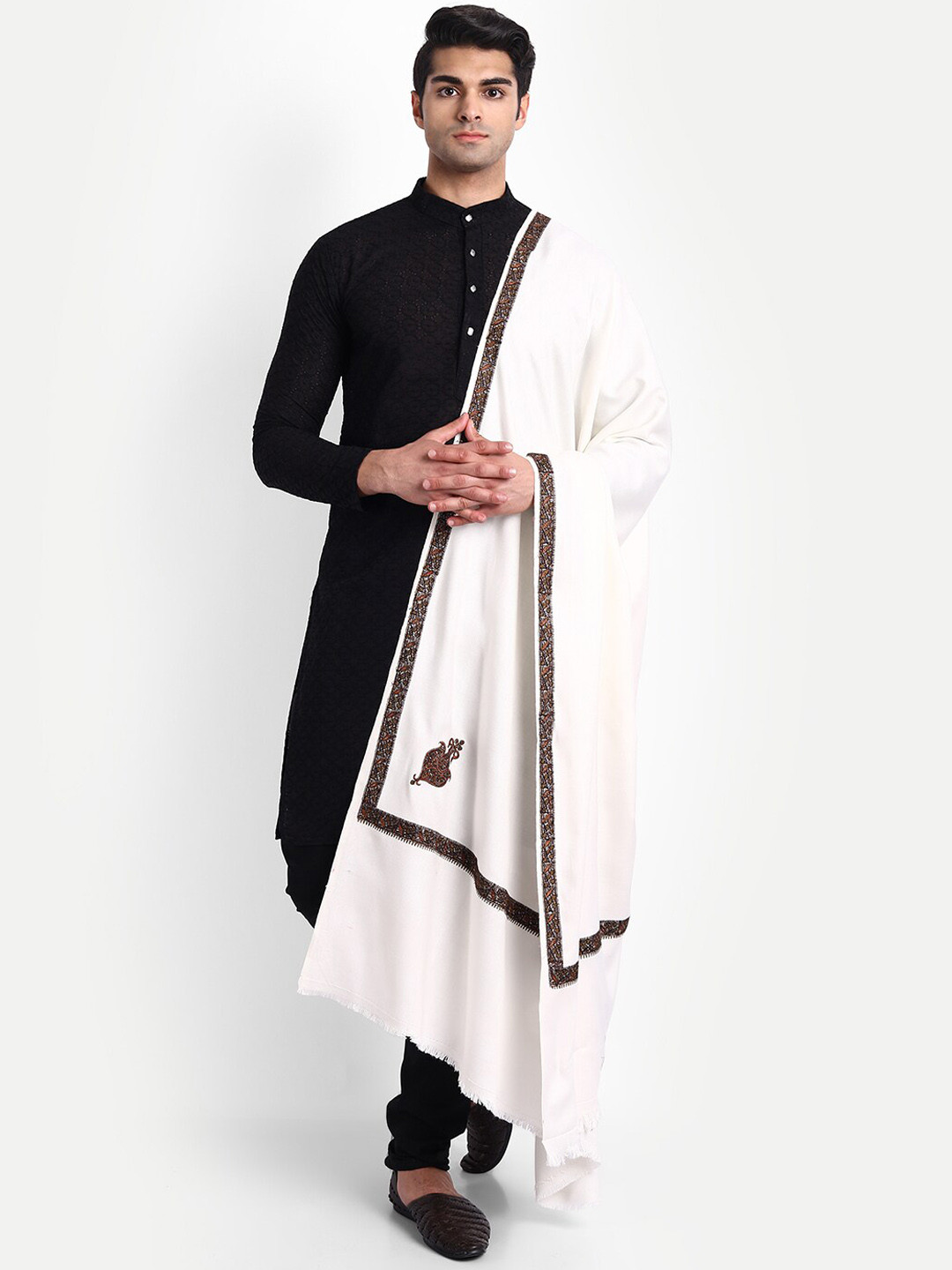 

Zamour Men White Embroidered Lohi Shawl