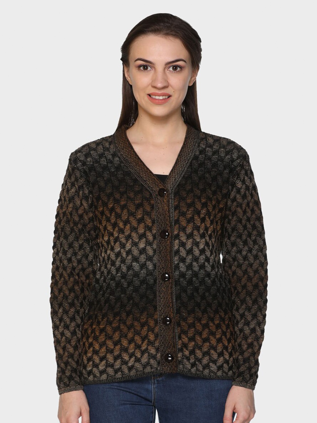 

aarbee Women Black & Brown Printed Cardigan