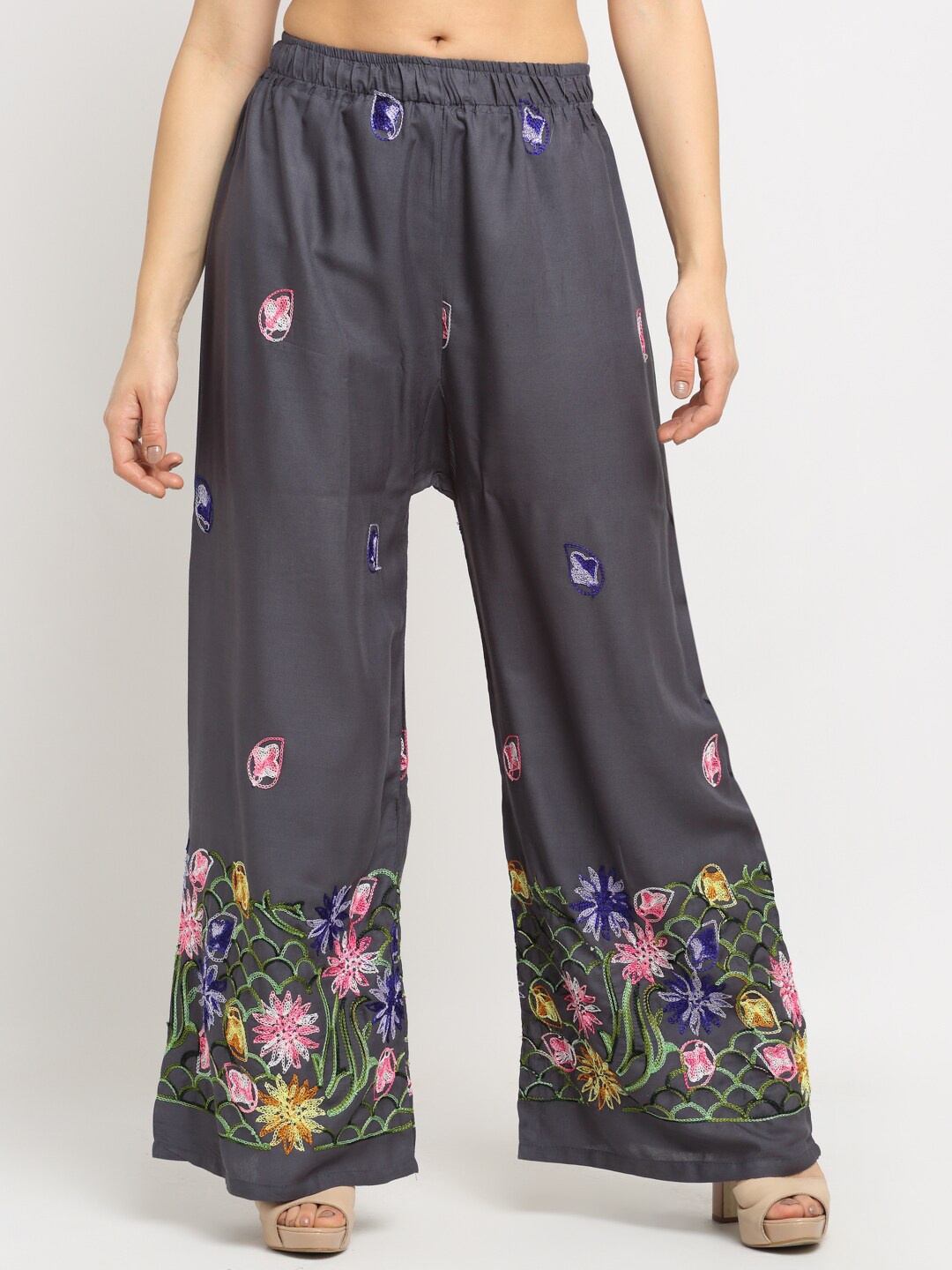 

NEUDIS Women Floral Embroidered Ethnic Palazzo, Grey