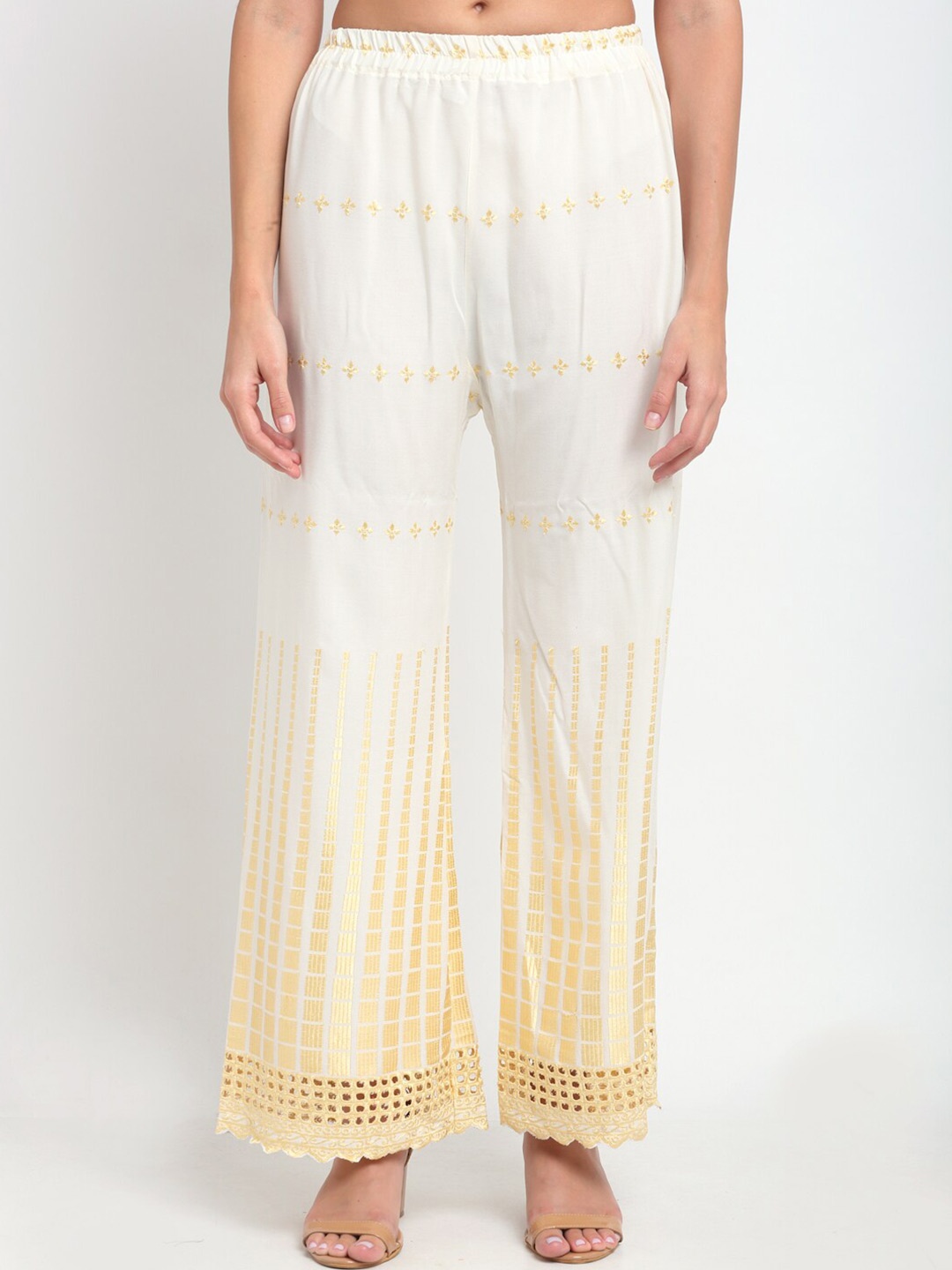 

NEUDIS Women Embroidered Ethnic Palazzo, White
