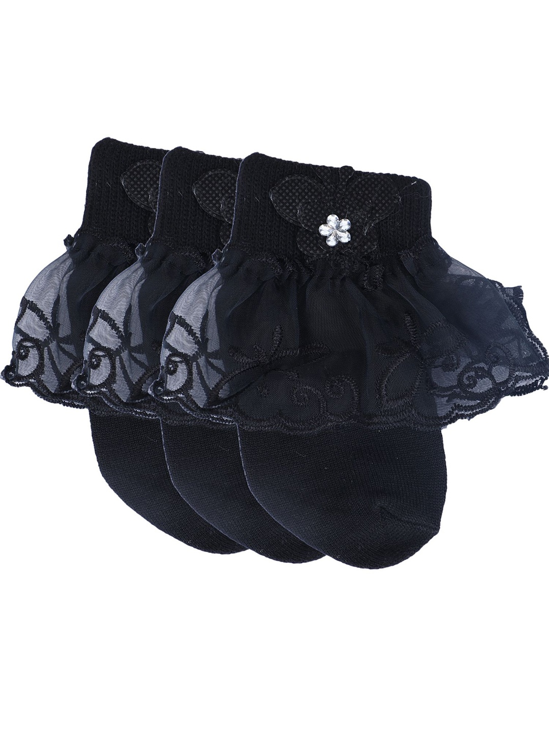 

N2S NEXT2SKIN Girls Pack Of 3 Patterned Ankle-Length Socks, Black