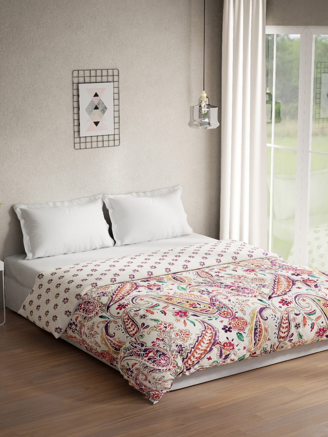

DDecor Ethnic Motifs Mild Winter 150 GSM Cotton Double Bed Quilt, White