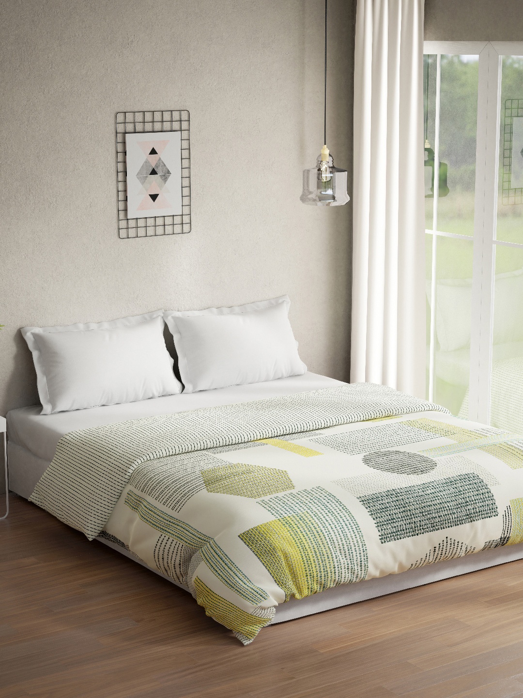 

DDecor Geometric Mild Winter 150 GSM Double Bed Quilt, White