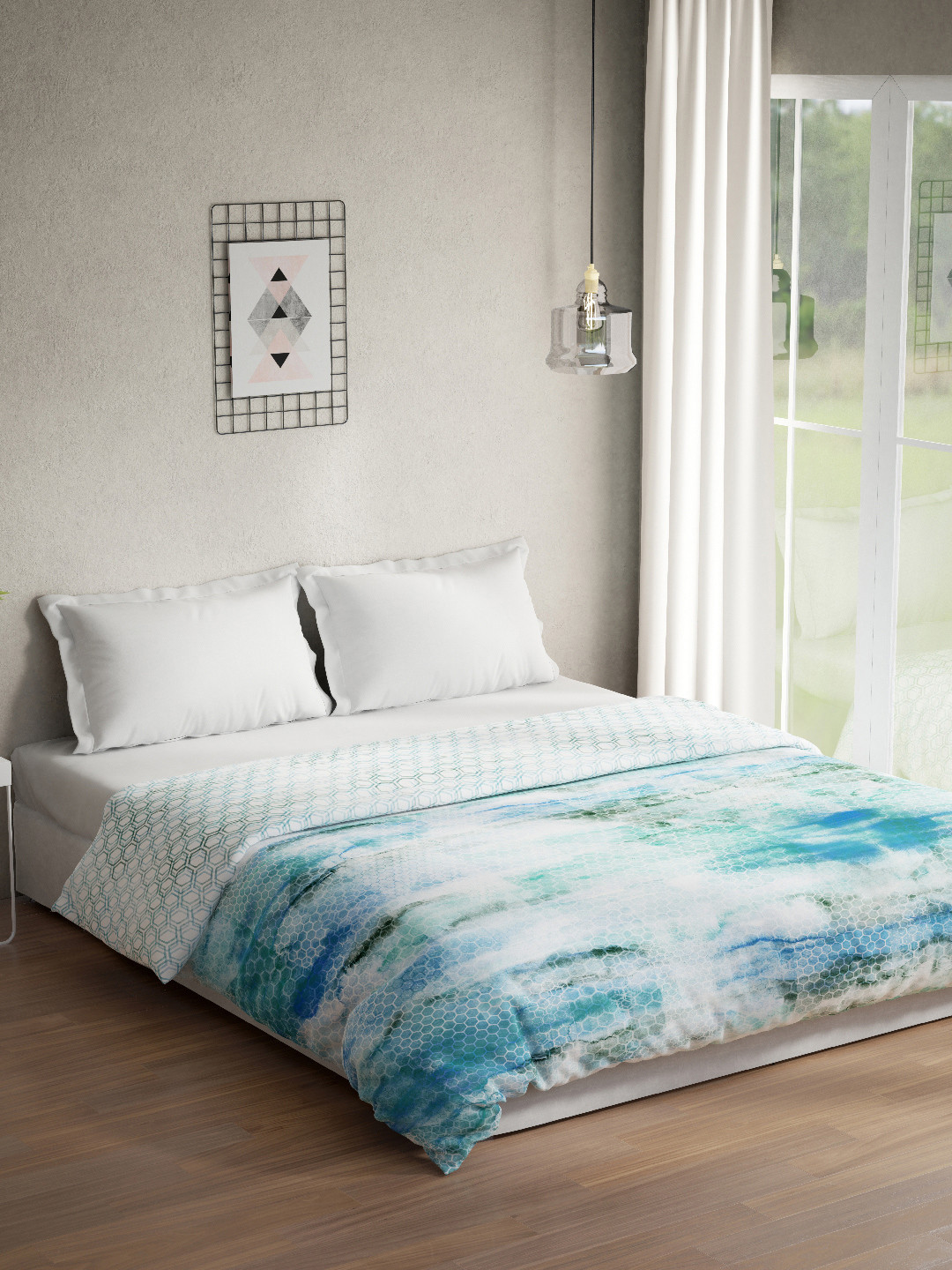 

DDecor Mild Winter 150 GSM Double Bed Quilt, Turquoise blue