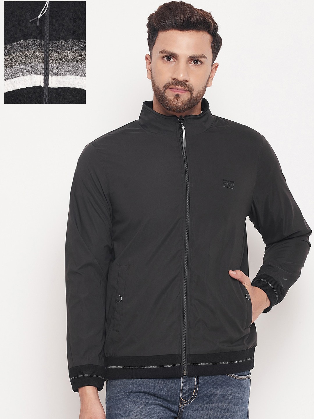 

Okane Men Black Reversible Bomber Jacket