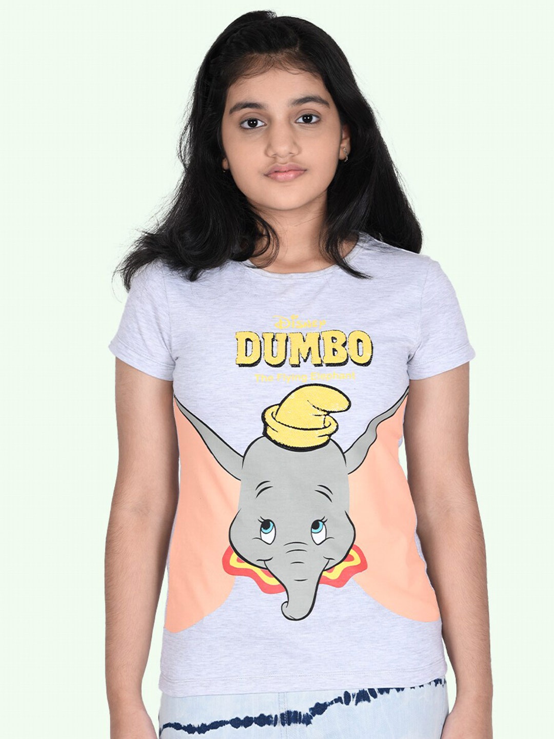 

Zalio Girls Grey Dombo Printed Round Neck T-shirt
