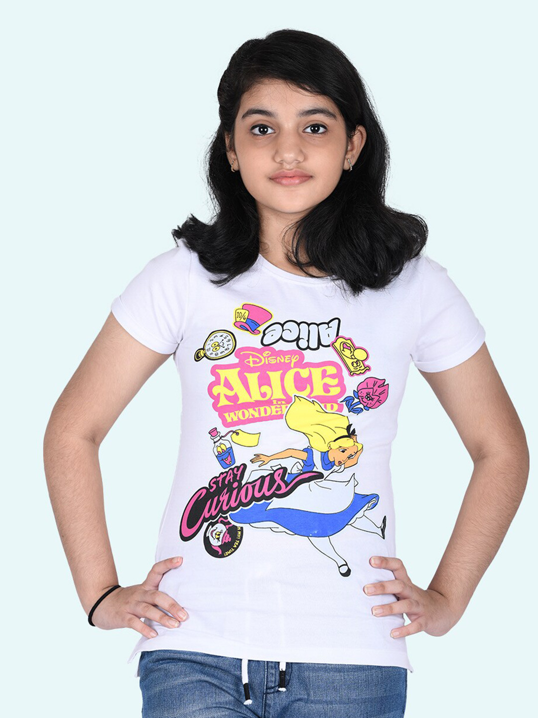 

Zalio Girls White Printed Cotton T-shirt