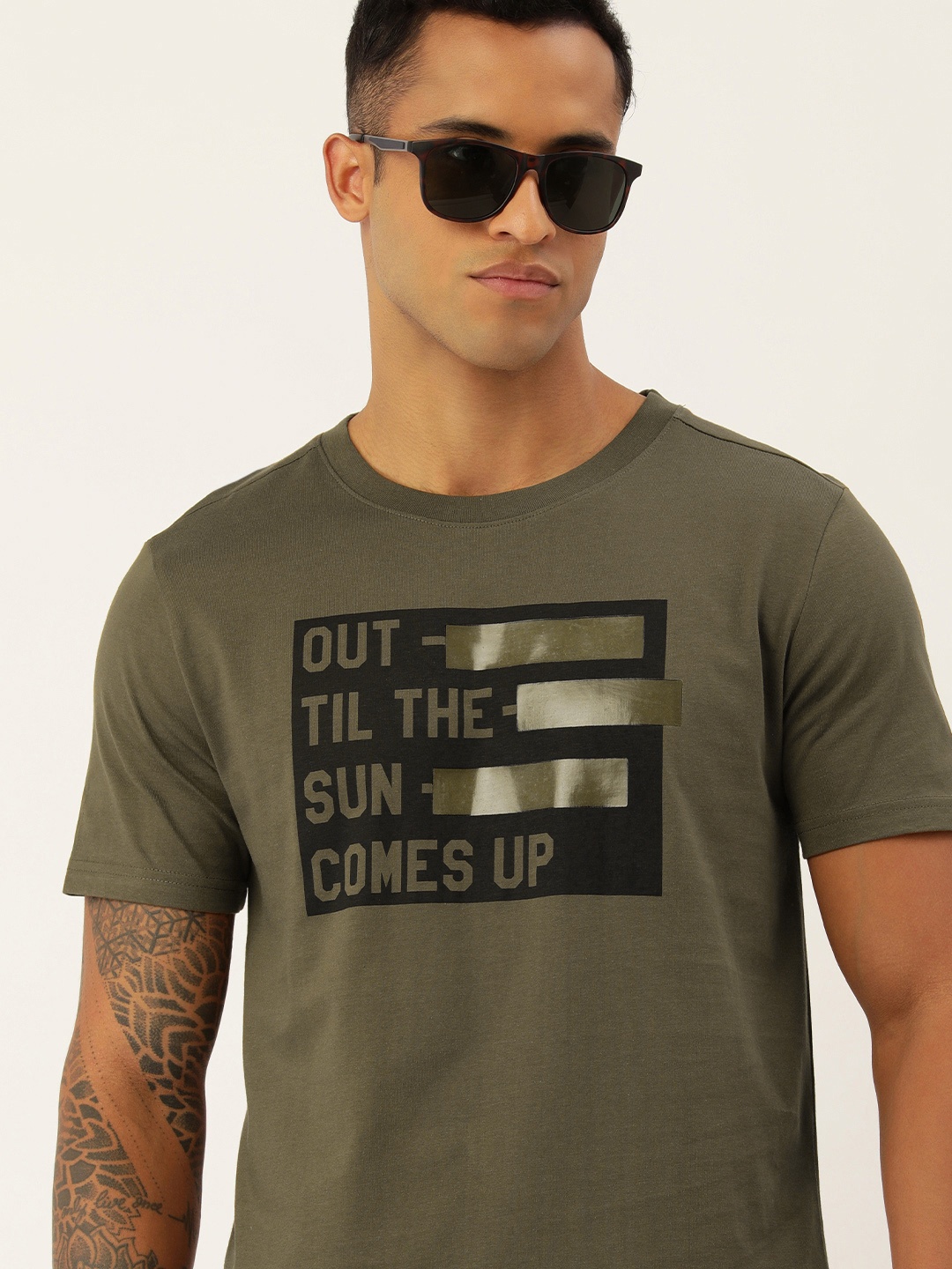 

FOREVER 21 Men Brown Typography Printed Pure Cotton T-shirt
