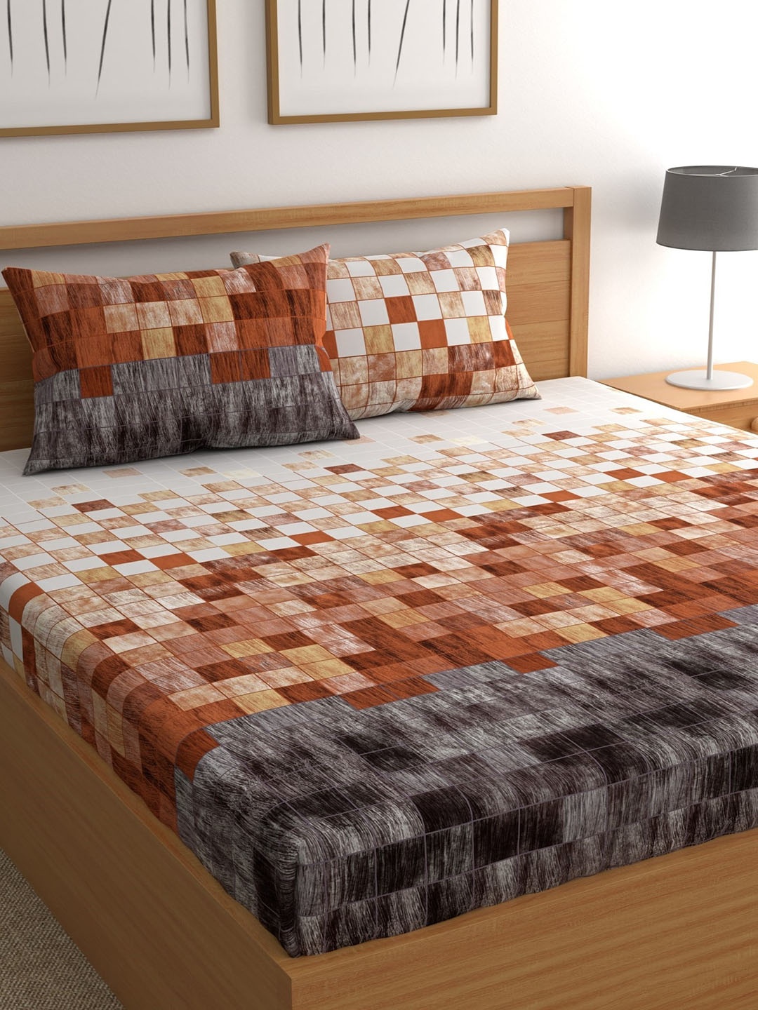 

CHHAVI INDIA 210 TC Queen Bedsheet with 2 Pillow Covers, Metallic