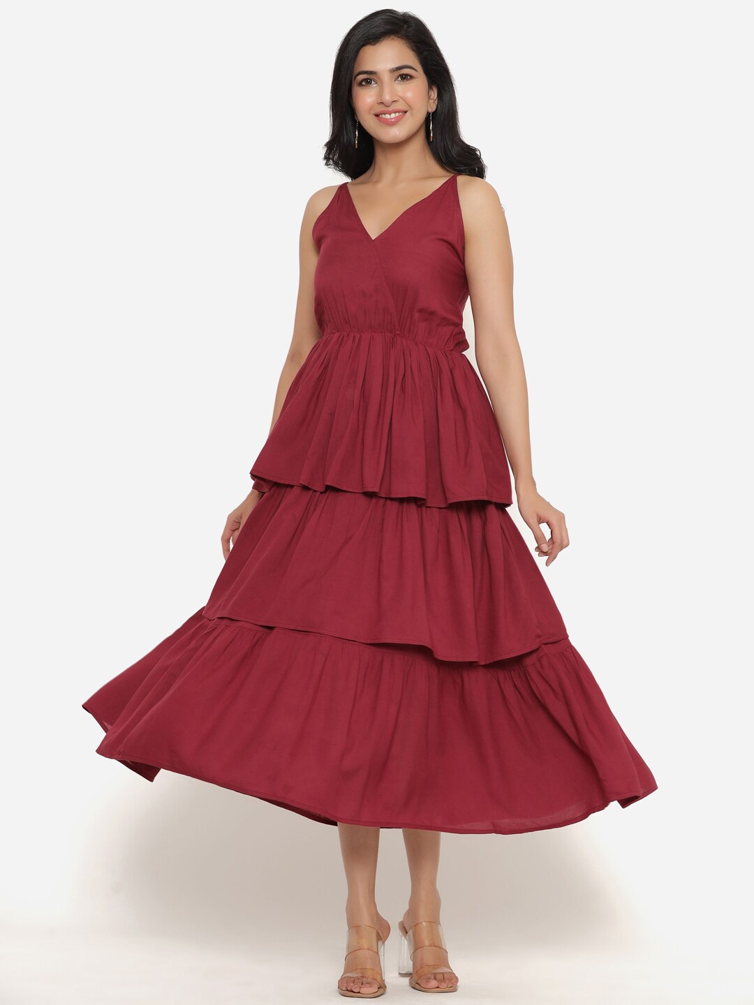 

PURSHOTTAM WALA Women Maroon Liva Midi Dress
