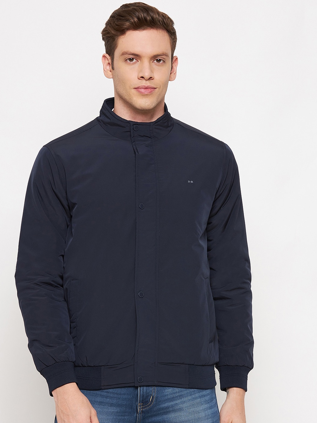 

Okane Men Navy Blue Bomber Jacket