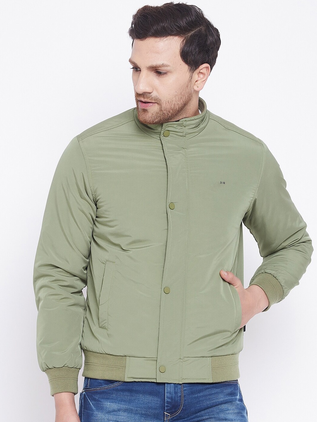 

Okane Plus Size Men Olive Green Bomber Jacket