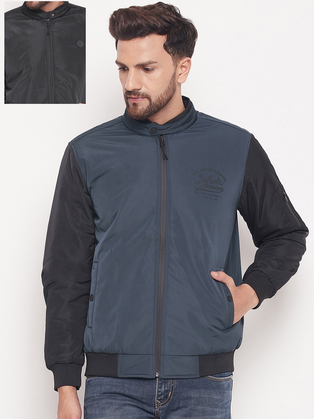 

Okane Men Blue Reversible Biker Jacket