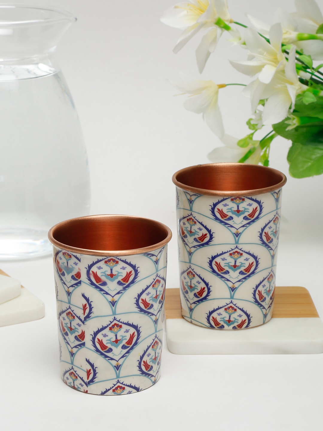 

EK BY EKTA KAPOOR White Pack of 2 Lotus Printed Copper Glass 300 ml