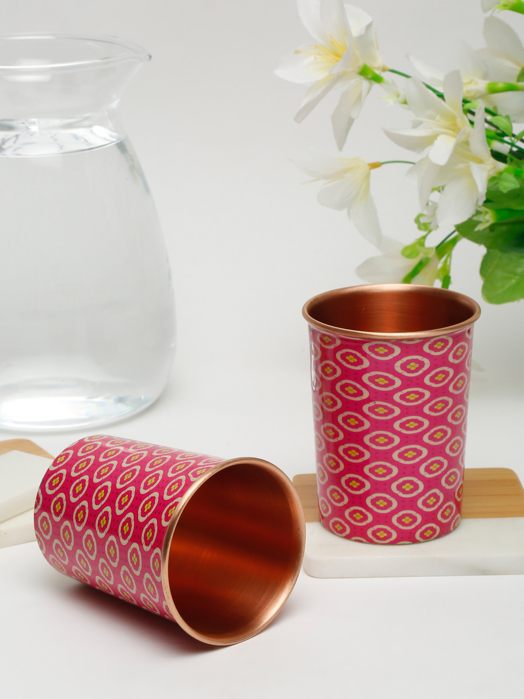 

EK BY EKTA KAPOOR Fuchsia Pack of 2 Floral Printed Copper Matte 300ML Cups