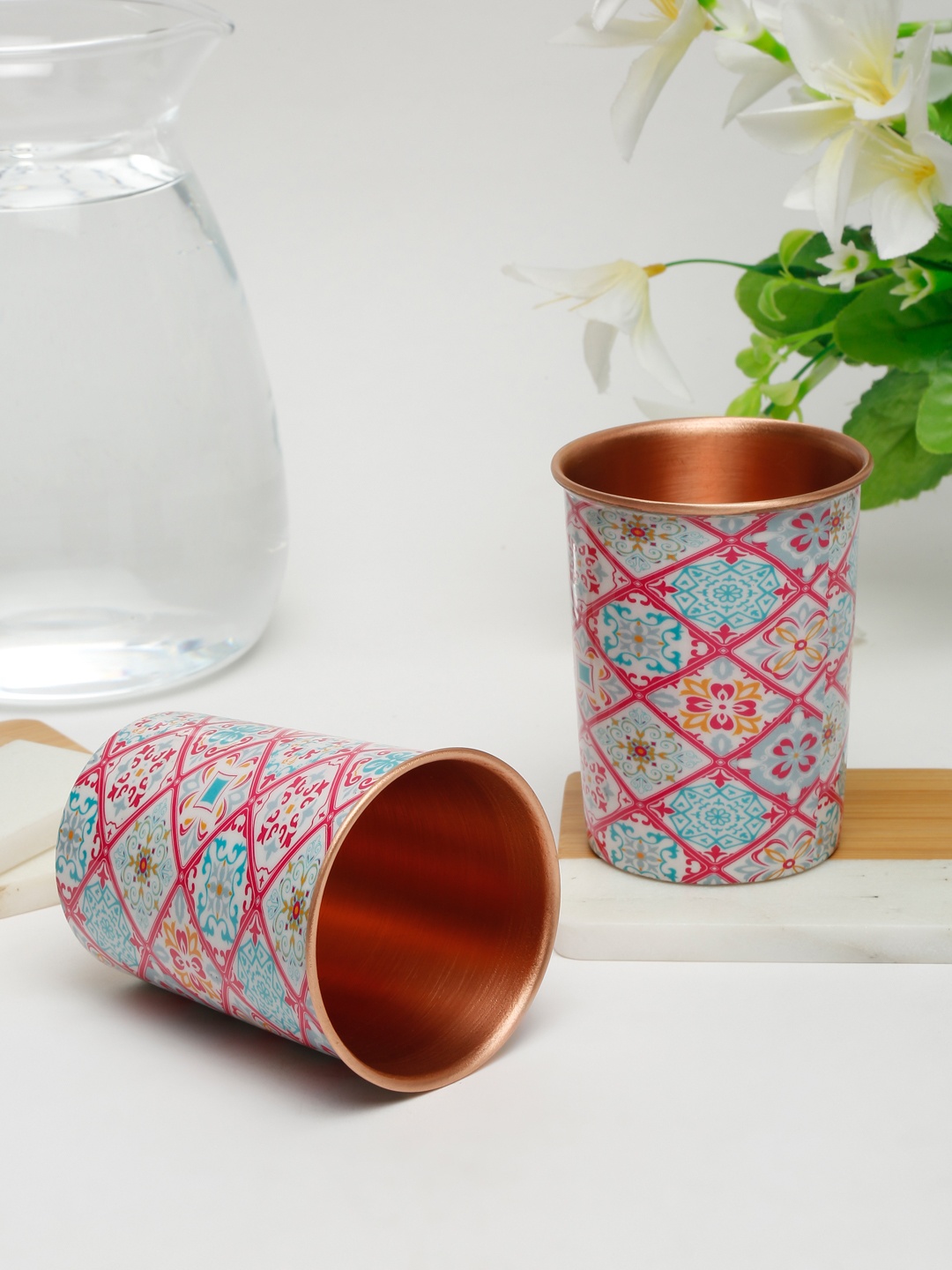 

EK BY EKTA KAPOOR Pink & Blue Pack Of 2 Printed Copper Glass - 300 ml