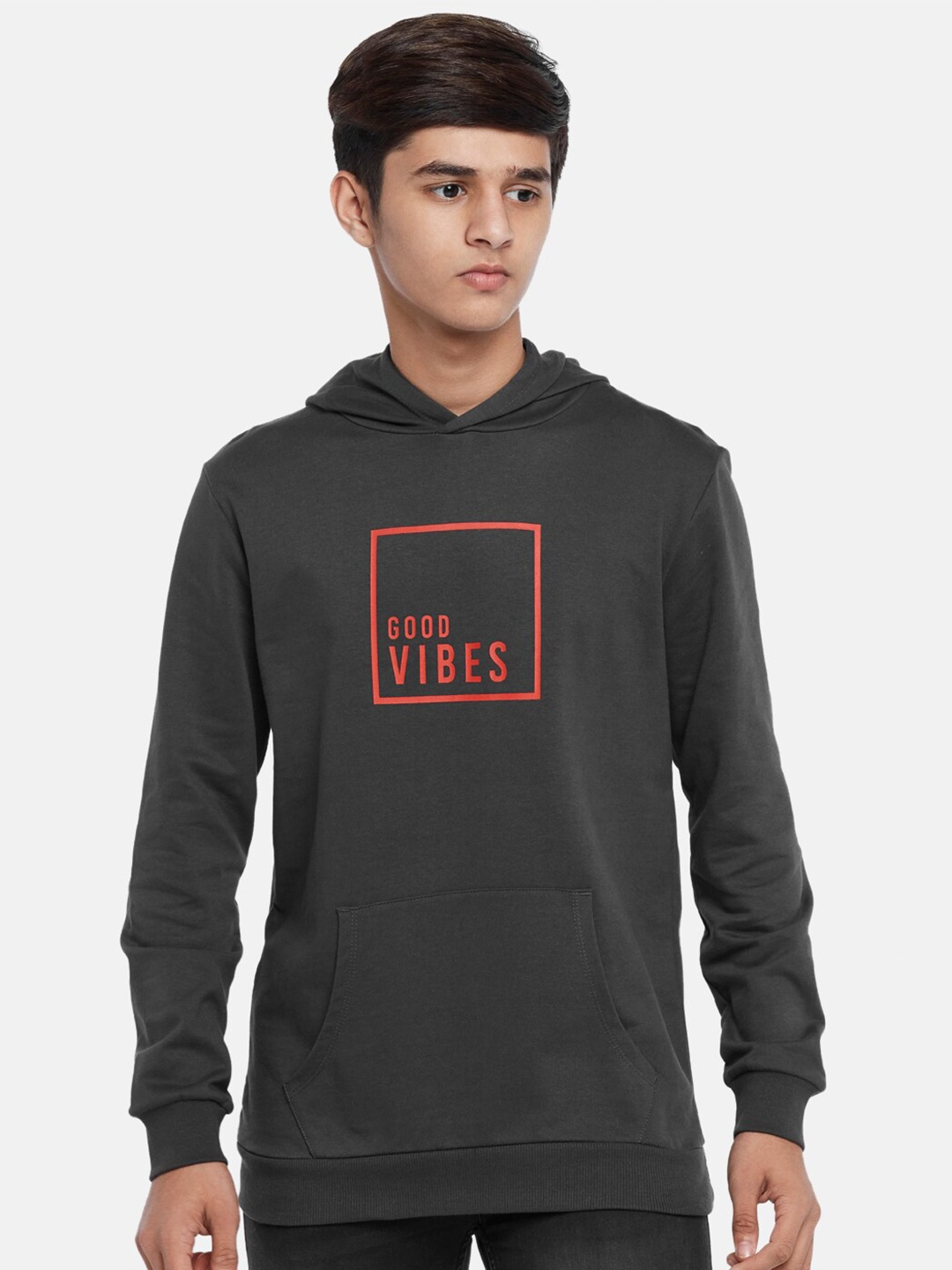 

Coolsters by Pantaloons Boys Grey Printed Hooded Cotton Sweatshirt