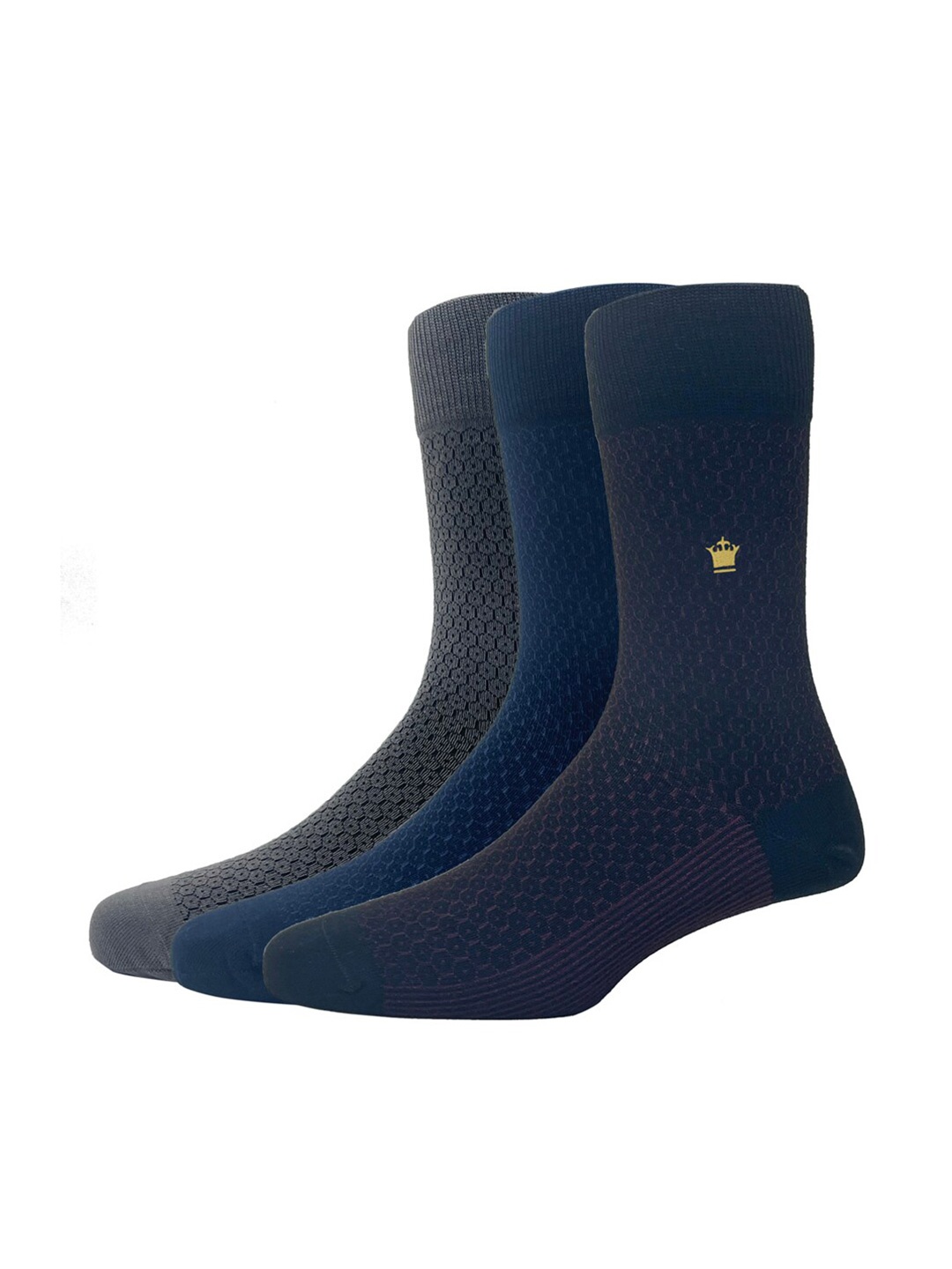 

Louis Philippe Men Pack Of 3 Dark Grey Navy & Black Cotton Calf-Length Socks