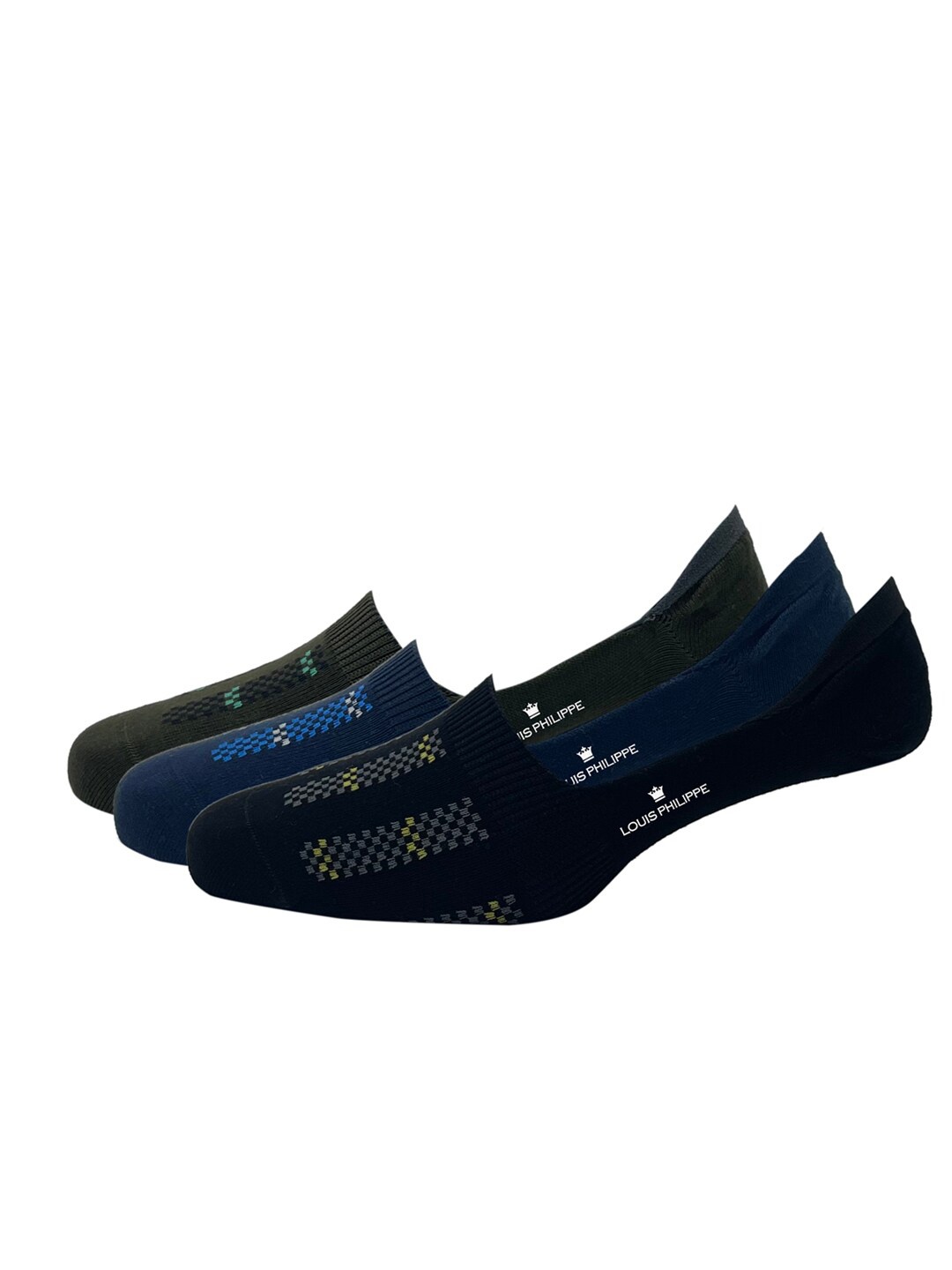 

Louis Philippe Pack of 3 Men Olive Navy Blue & Black Cotton Shoe Liners