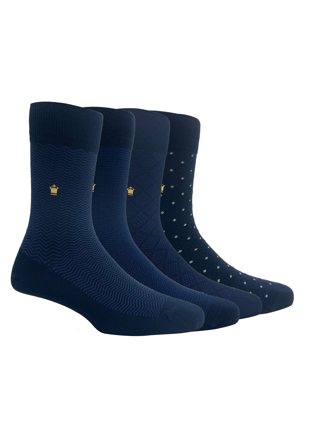 

Louis Philippe Pack of 4 Men Navy Blue striped Cotton Full Length Socks