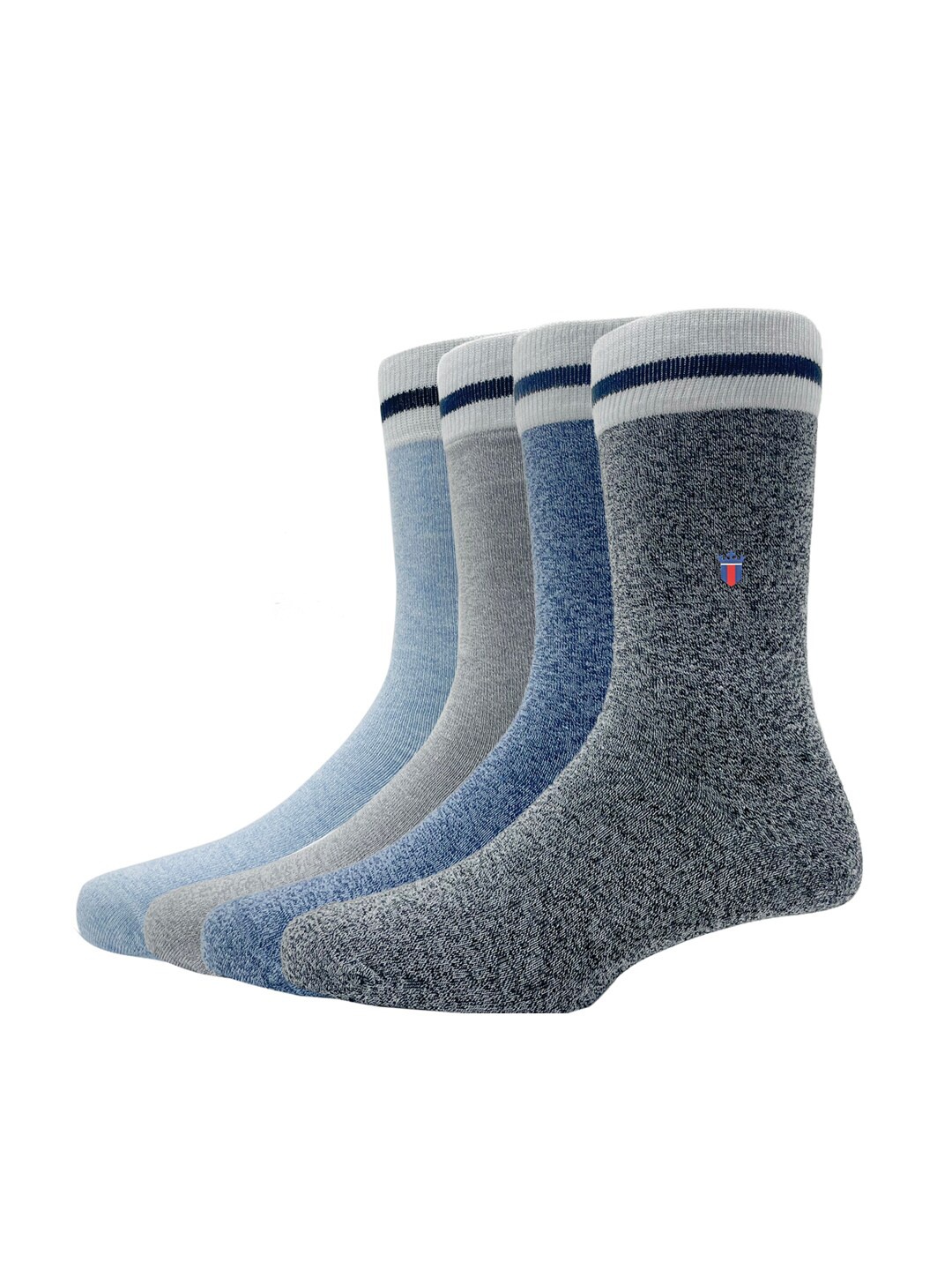 

Louis Philippe Men Pack of 4 Pattered Cotton Calf-Length Socks, Blue