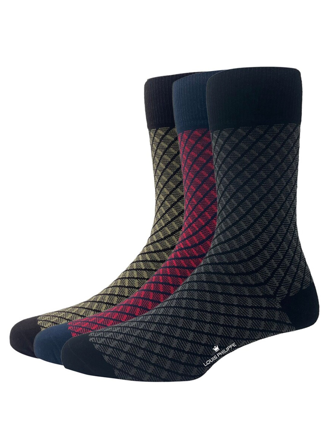 

Louis Philippe Men Pack Of 3 Patterned Calf Length Cotton Socks, Brown