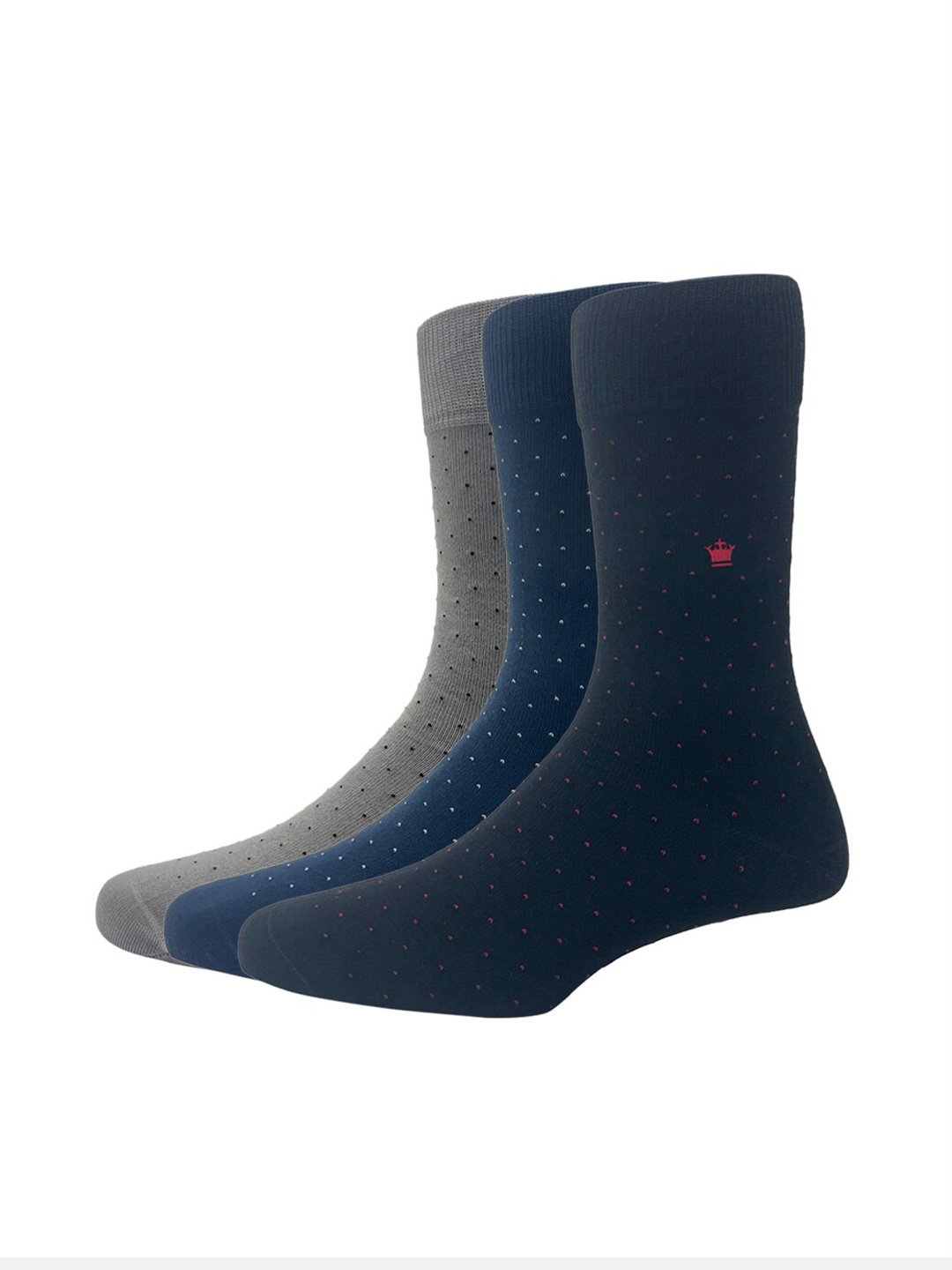 

Louis Philippe Men Pack Of 3 Patterned Cotton Full Length Socks, Grey