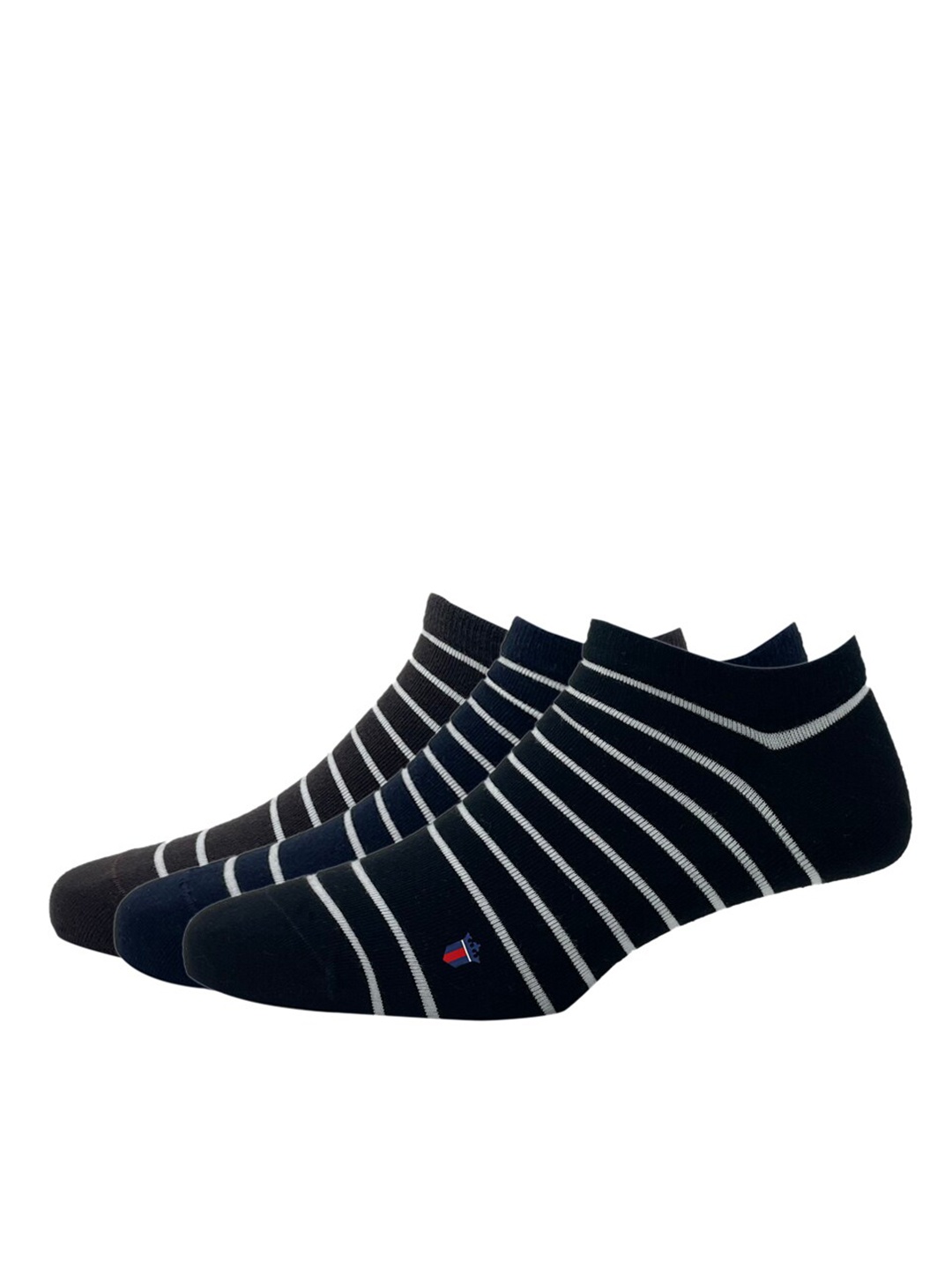 

Louis Philippe Men Pack Of 3 Striped Cotton Ankle-Length Socks, Black