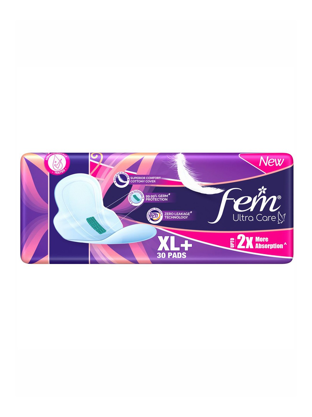 

fem Ultra Care XL+ Sanitary Napkins with Zero-Leak Technology - 30 Pads, Purple