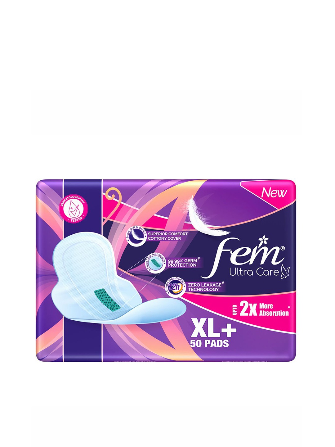 

fem Ultra Care XL+ Sanitary Pads upto 2x More Absorption - 50 Pcs, Purple