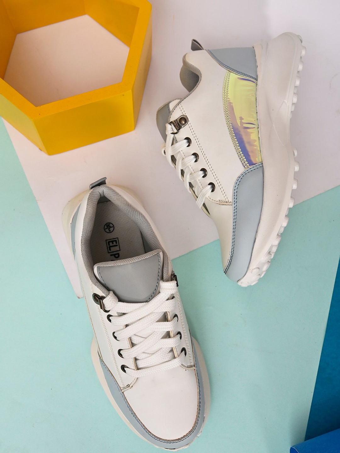 

El Paso Women Synthetic Colourblocked Sneakers, Off white