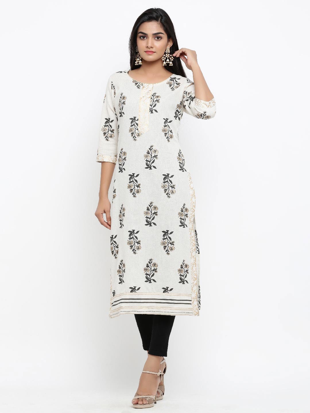 

Tistabene Women White & Black Floral Printed Kurta