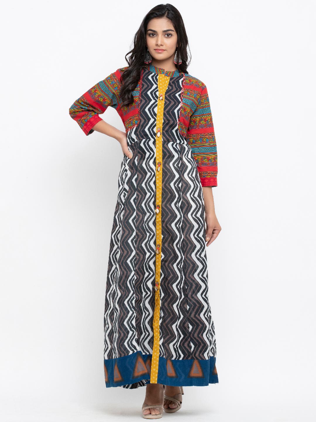 

Tistabene Women Black & Red Chevron Printed Anarkali Kurta