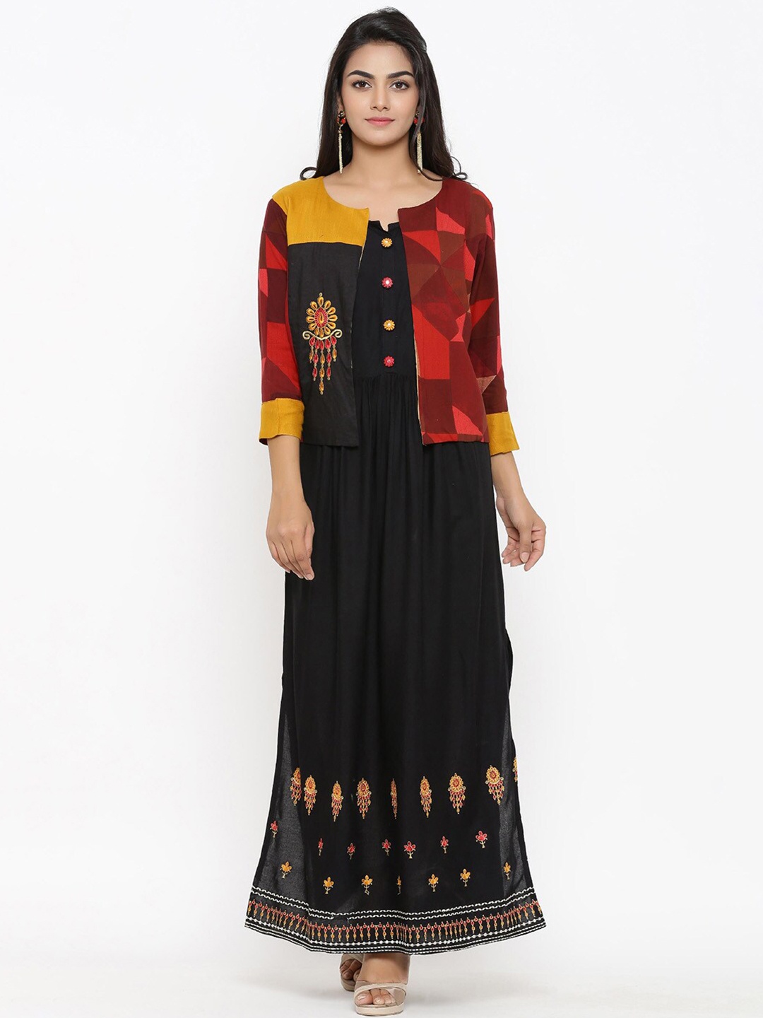 Tistabene Women Black & Red Ethnic Motifs Embroidered Kurta