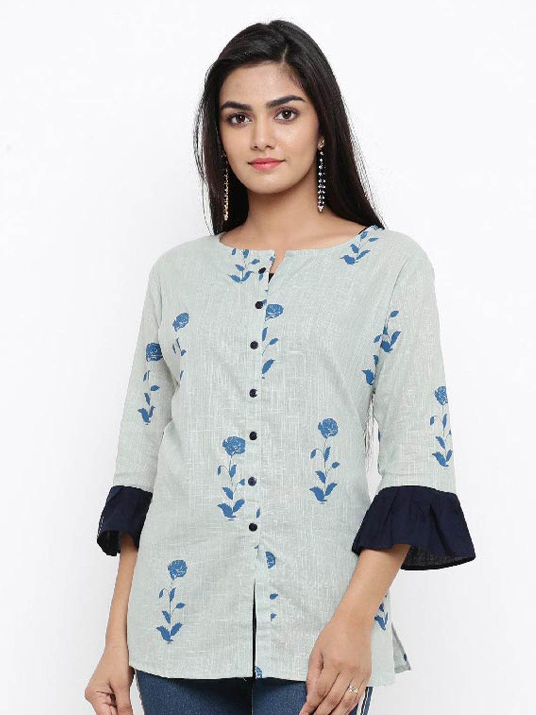 Tistabene Green Floral Printed Flared Sleeves Kurti