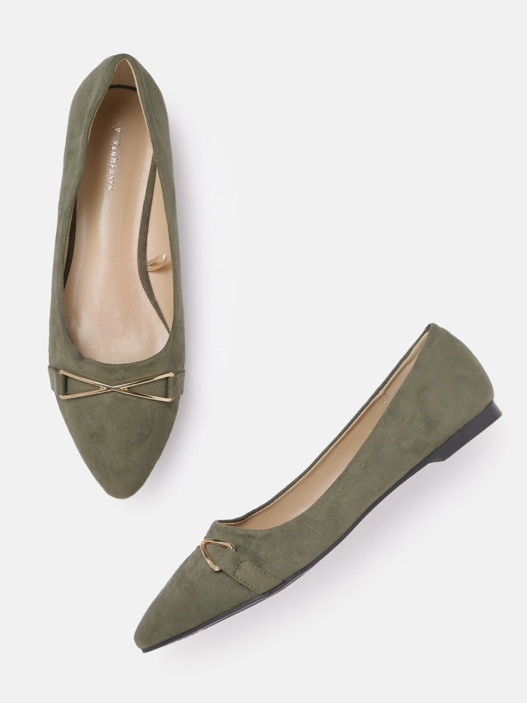 

Van Heusen Woman Olive Green Solid Ballerinas with Metal Detail