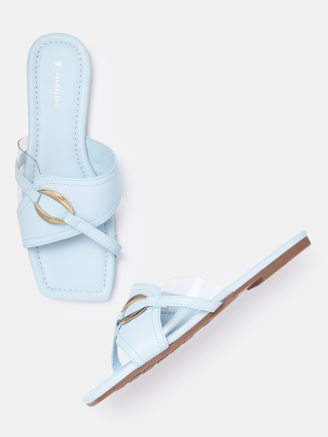 

Van Heusen Woman Blue Solid Open Toe Flats