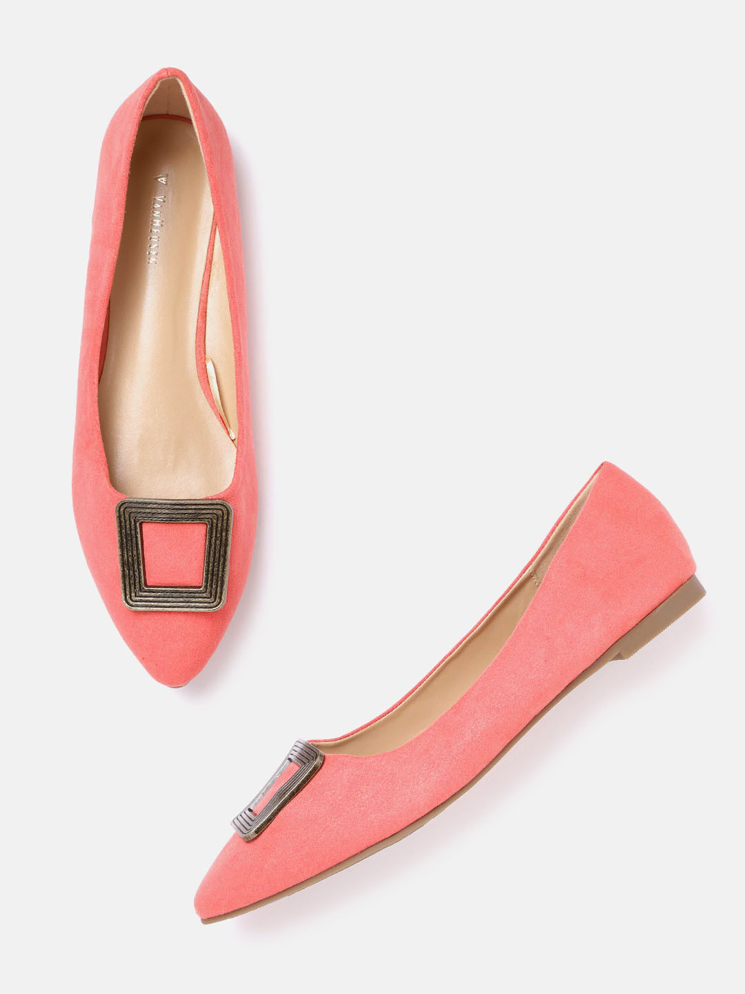 

Van Heusen Woman Coral Pink Solid Ballerinas with Metal Detail